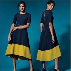 BODEN Wren Ponte Midi Dress Full Skirt Half Sleeve High Low Hem Size 6R